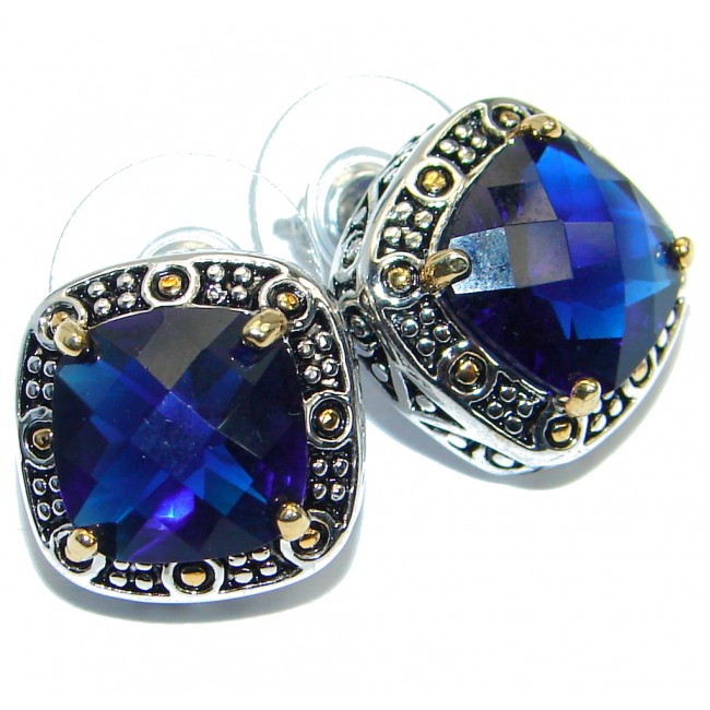 Victorian Style created Sapphire Sterling Silver stud earrings