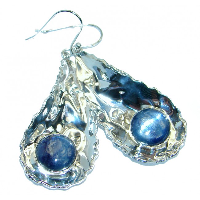 Simple Beauty Kyanite hammered .925 Sterling Silver handmade earrings