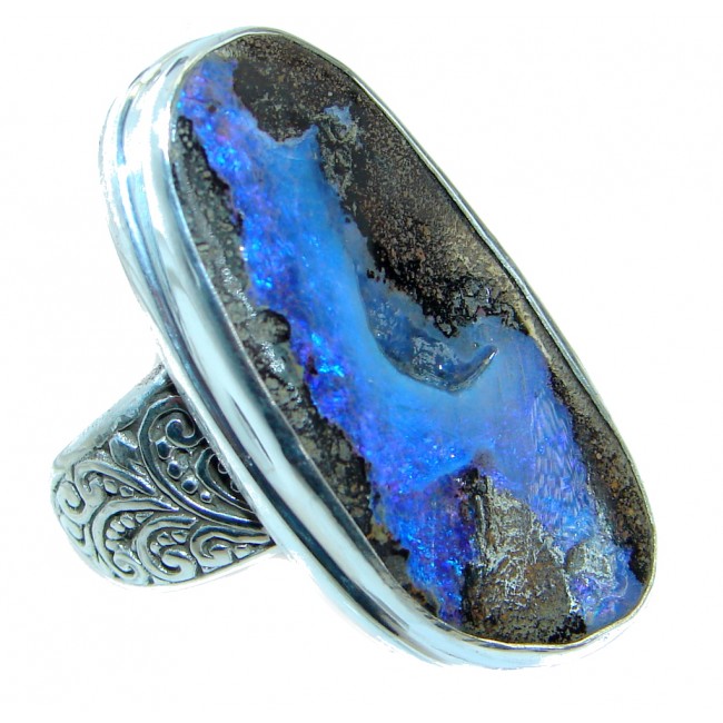 Jumbo Classic Australian Boulder Opal .925 Sterling Silver handcrafted ring size 8
