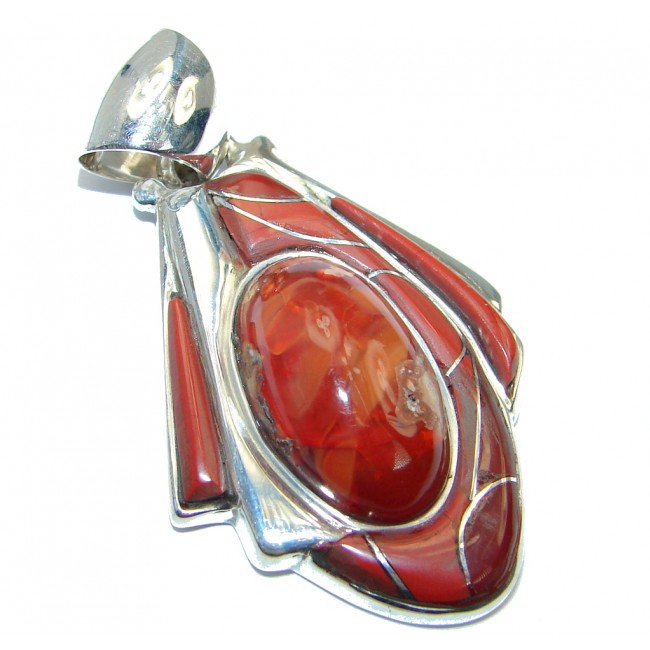 Authentic Natural Fire Agate Sterling Silver handmade Pendant