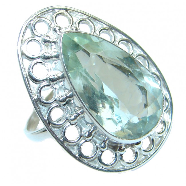 Supernova Green Amethyst Sterling Silver Cocktail ring; s. 9 1/4