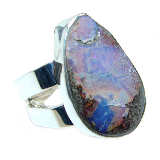 Jumbo Classic Boulder Opal oxidized .925 Sterling Silver handcrafted ring size 7
