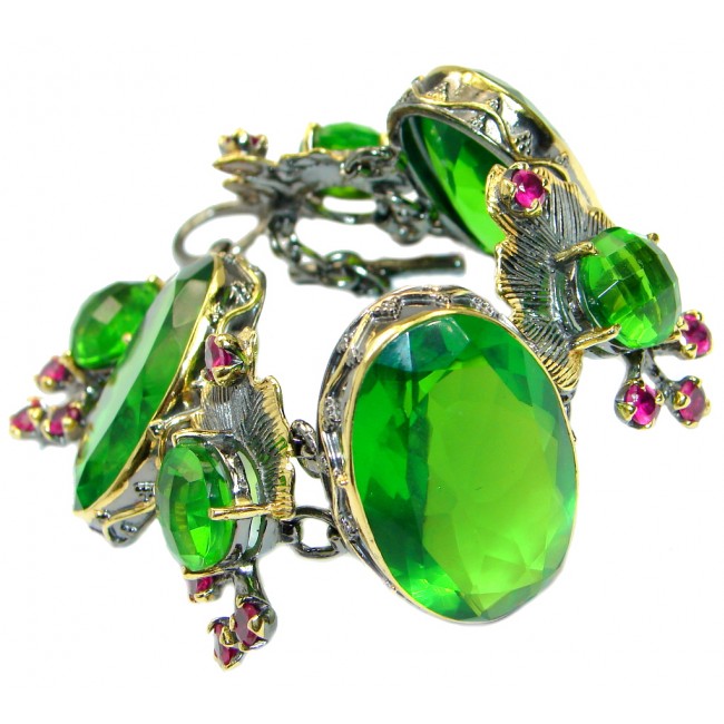 Victorian Style Created Emerald Ruby Gold Rhodium plated over .925 Sterling Silver Bracelet
