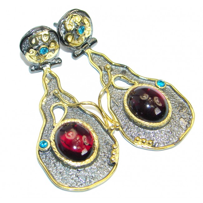 Unique NATURAL Garnet Gold plated over .925 Sterling Silver handmade earrings