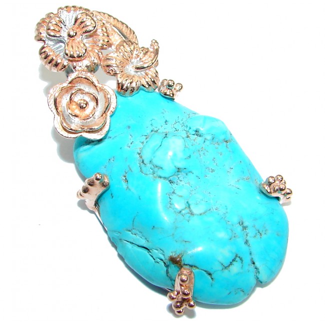 Genuine great quality Blue Turquoise Rose Gold plated over .925 Sterling Silver handmade Pendant