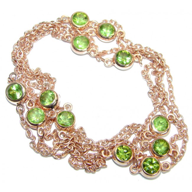 36 inches Genuine Peridot Rose Gold plated over .925 Sterling Silver station Necklace