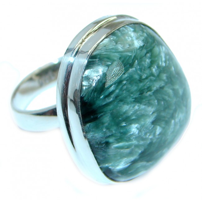 Huge quality Green Russian Seraphinite Sterling Silver Ring size 7 adjustable