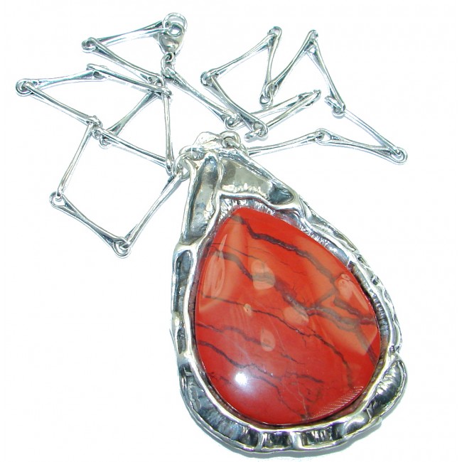 Large Master Piece genuine Red Jasper .925 Sterling Silver brilliantly handcrafted necklace
