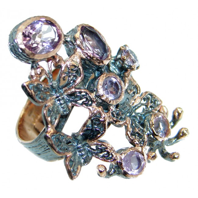 Amazing genuine Pink Amethyst Rose Gold plated over .925 Sterling Silver Ring size 6 1/4