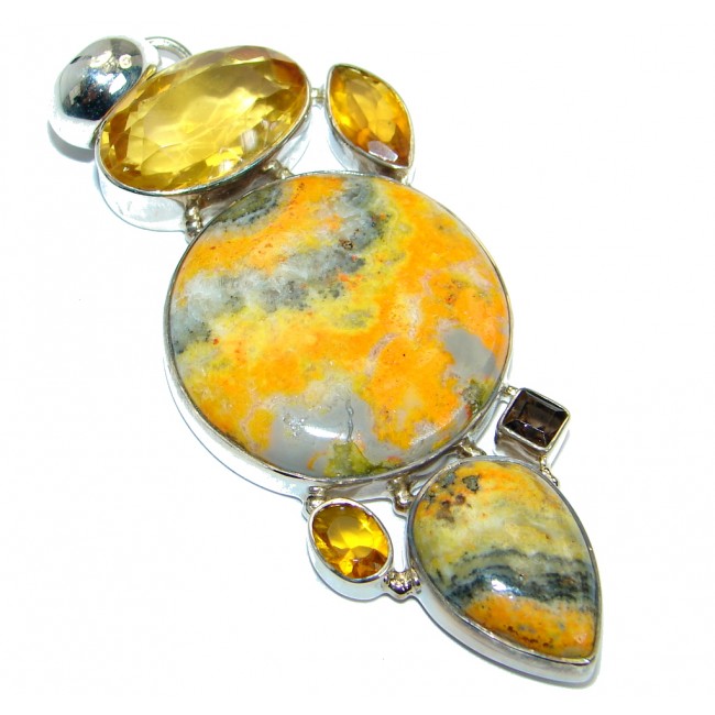 Intense Collected Storm Bumble Bee Jasper Sterling Silver handmade Pendant