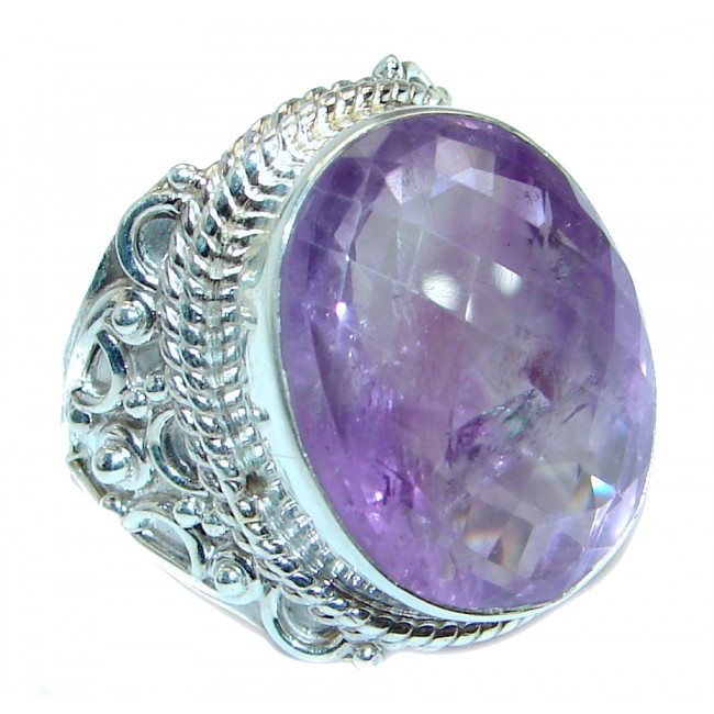 Vintage style Jumbo Unique Style Amethyst Sterling Silver ring; s. 9 1/4