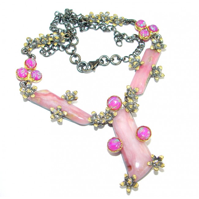 One of the kind genuine Pink Opal .925 Sterling Silver handmade Necklace