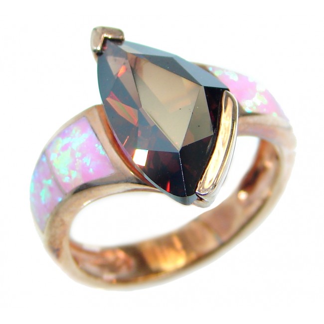 Amazing Genuine Smoky Topaz Rose Gold plated over .925 Sterling Silver ring size 6