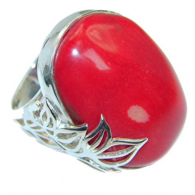 Gorgeous natural Fossilized Coral Sterling Silver handmade ring s. 7 adjustable