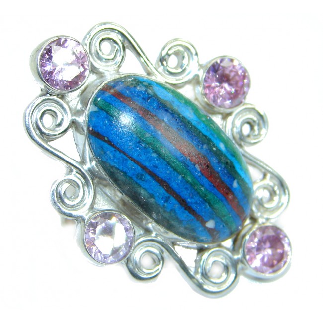 Blue Rainbow Calsilica .925 Sterling Silver handcrafted ring size 10 1/4
