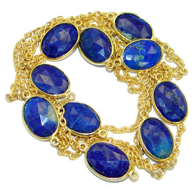 36 inches genuine Lapis Lazuli Gold plated over .925 Sterling Silver Necklace