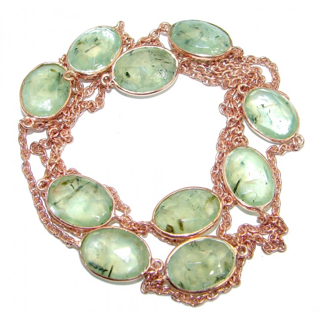 36 inches genuine Moss Prehnite Rose Gold plated over .925 Sterling Silver handmade Necklace