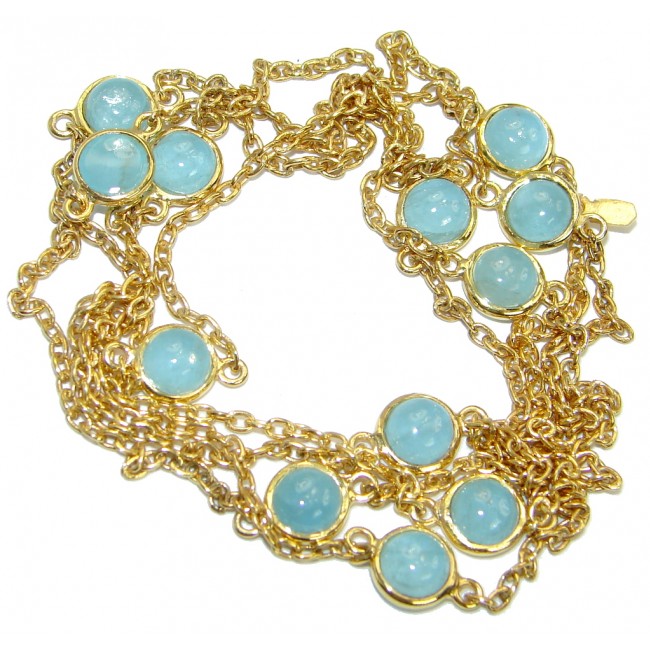 36 inches genuine Aquamarine Gold plated over .925 Sterling Silver handmade Necklace