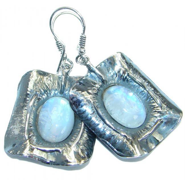 Back in Time Fire Moonstone oxidized .925 Sterling Silver handmade earrings
