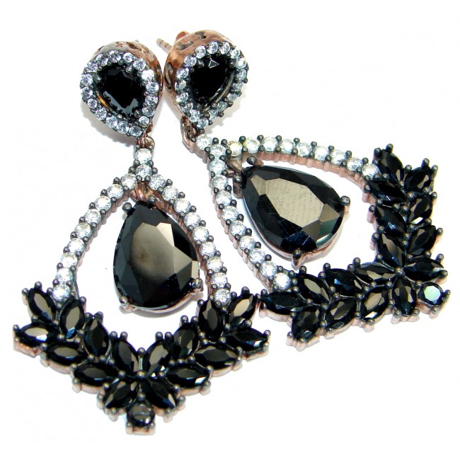 Large Victorian Style Onyx Ruby copper over .925 Sterling Silver Earrings