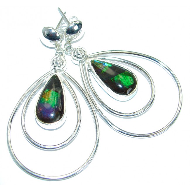 Green Aura genuine Canadian Fire Ammolite .925 Sterling Silver handmade earrings