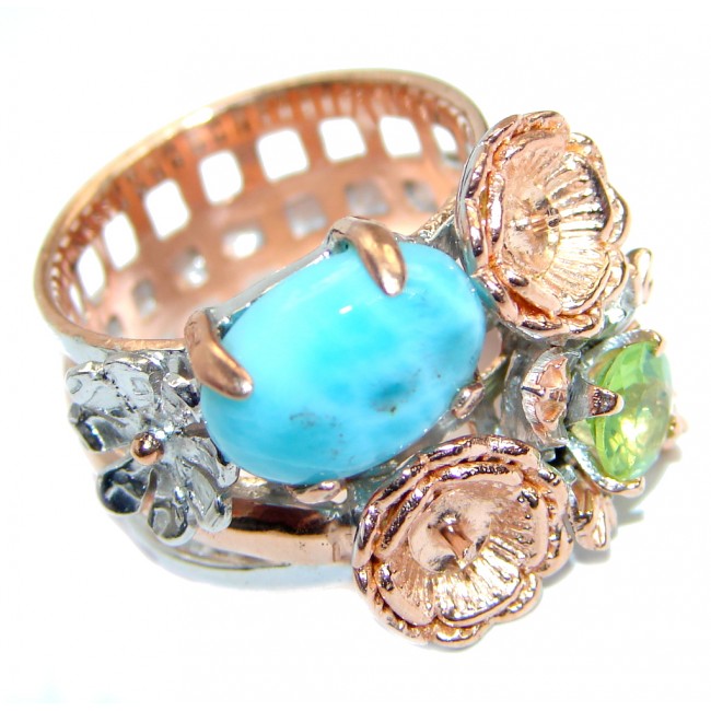 Large genuine Larimar Rose Gold plated over .925 Sterling Silver Ring s. 7