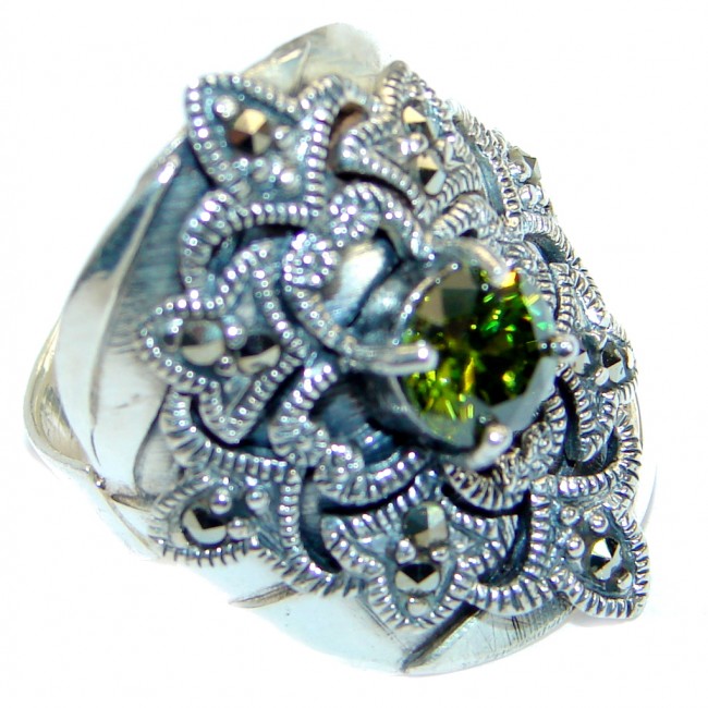 Ultra Fancy Cubic Zirconia Marcasite .925 Sterling Silver Cocktail ring s. 6