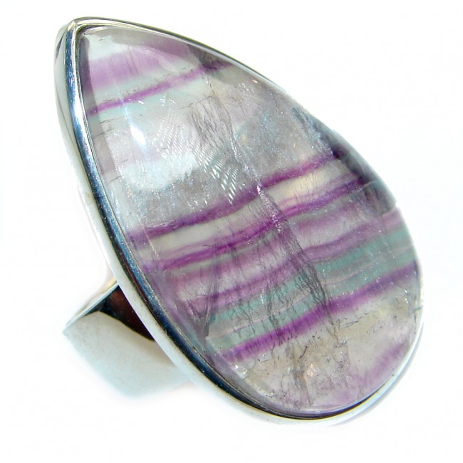 Huge Natural Beauty Fluorite .925 Sterling Silver ring s. 7 1/4