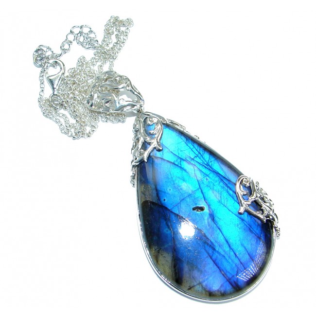 Bohemian Style Fire Labradorite handmade .925 Sterling Silver entirely handcrafted necklace