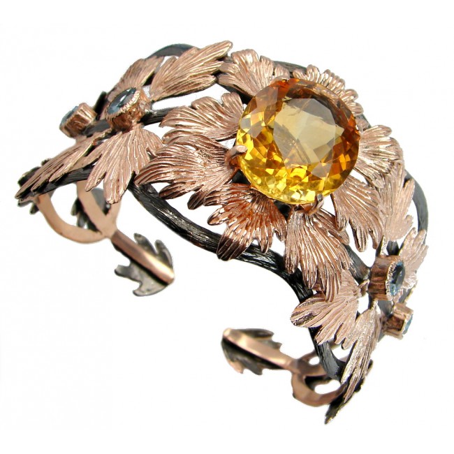 Spectacular Genuine Citrine Rose Gold Rhodium plated over .925 Sterling Silver Bracelet / Cuff
