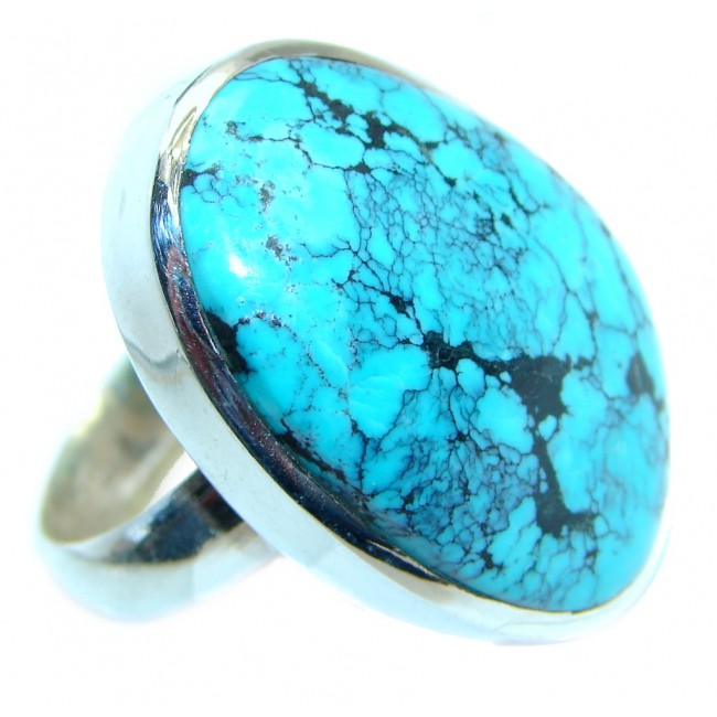 Huge Genuine Spider's Web Turquoise .925 Sterling Silver handmade Ring s. 9