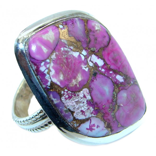 Copper Purple Turquoise .925 Sterling Silver handmade Ring s. 9