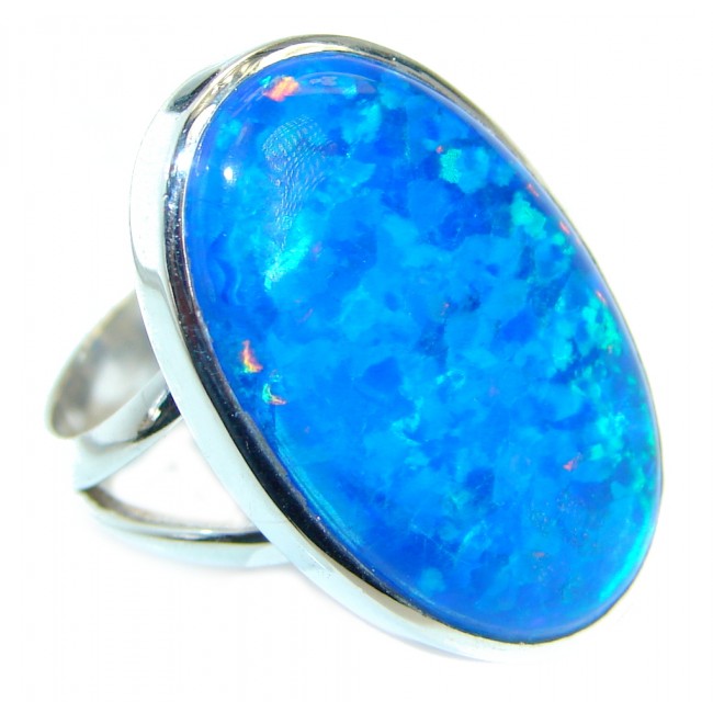Mesmerizing Japanese Fire Opal .925 Sterling Silver ring size 8 adjustable