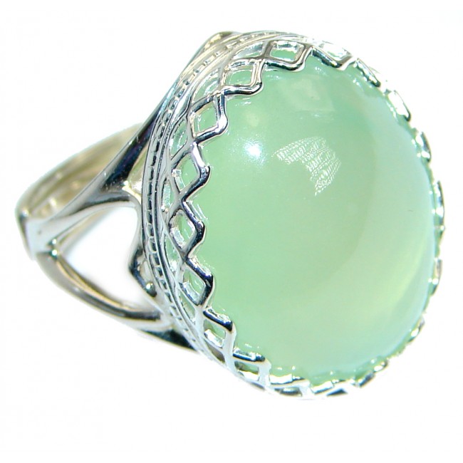 Natural Beauty Prehnite .925 Sterling Silver handcrafted Ring Size 7 adjustable