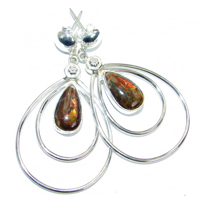 Orange Aura genuine Canadian Fire Ammolite .925 Sterling Silver handmade earrings