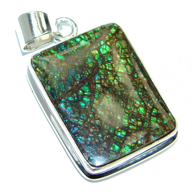 Dragon's Skin Authentic Beauty Canadian Ammolite .925 Sterling Silver handmade Pendant