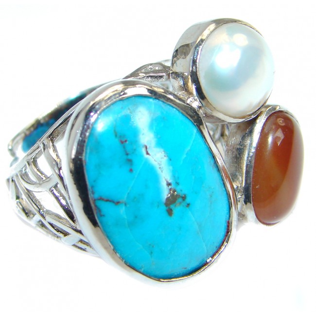 Beautiful Turquoise Sterling Silver handmade Ring s. 8
