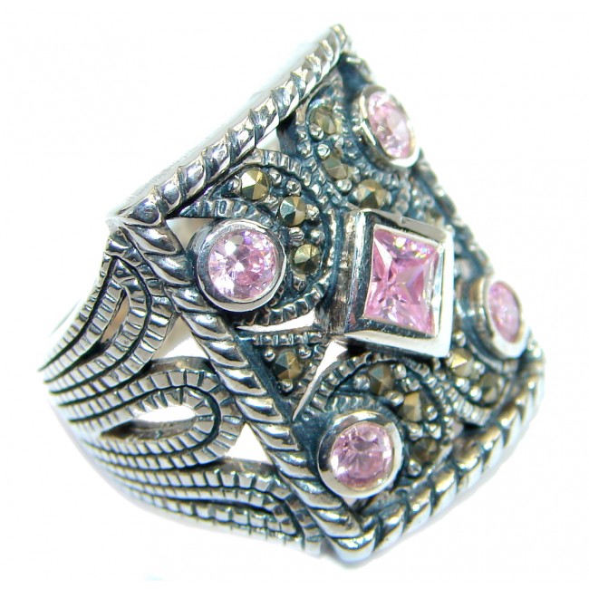 Pink Cubic Zirconia .925 Sterling Silver handmade Ring s. 6