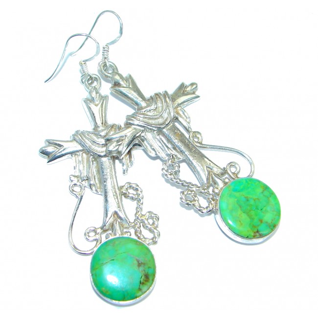 Cross Green Turquoise .925 Sterling Silver handmade earrings
