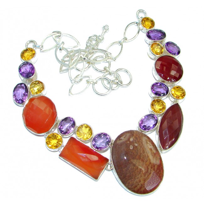 One of the kind Nature inspired Mexican Agate .925 Sterling Silver handmade necklace