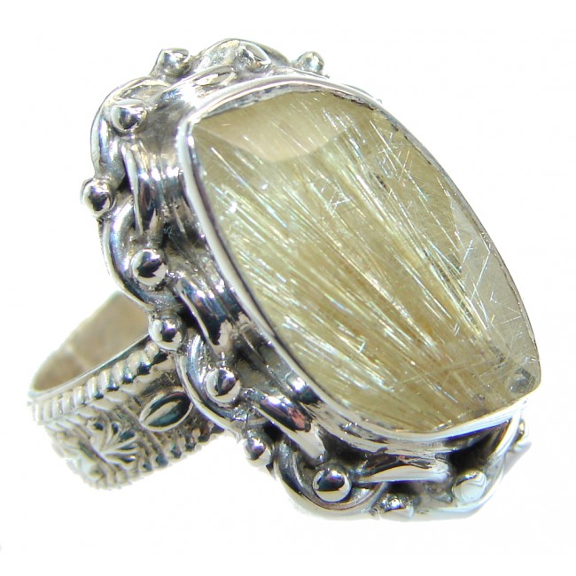 Genuine Golden Rutilated Quartz .925 Sterling Silver handmade ring size 8 1/4