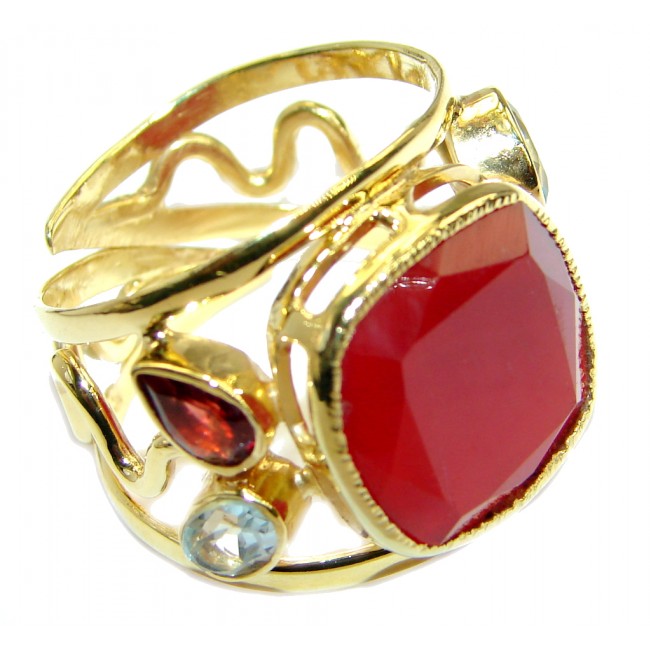 Genuine Orange Carnelian Gold Rhodium plated over Sterling Silver ring s. 9