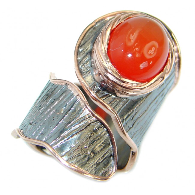 Genuine Orange Carnelian Gold Rhodium plated over Sterling Silver ring s. 7 adjustable