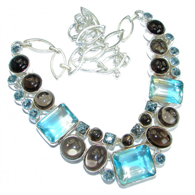 Bohemian Style One of the kind Blue Quartz Sterling Silver handmade necklace