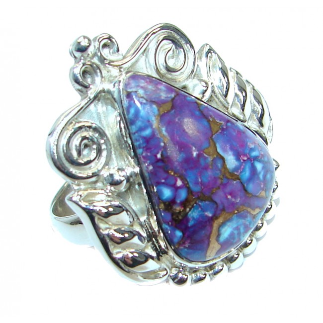 Copper Purple Turquoise .925 Sterling Silver handmade Ring s. 7