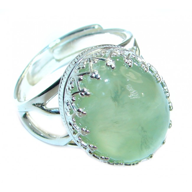 Natural Beauty Prehnite .925 Sterling Silver handcrafted Ring Size 7 adjustable