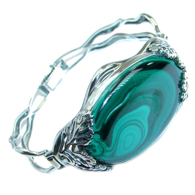 Authentic Green Malachite .925 Sterling Silver handcrafted Bracelet / Cuff