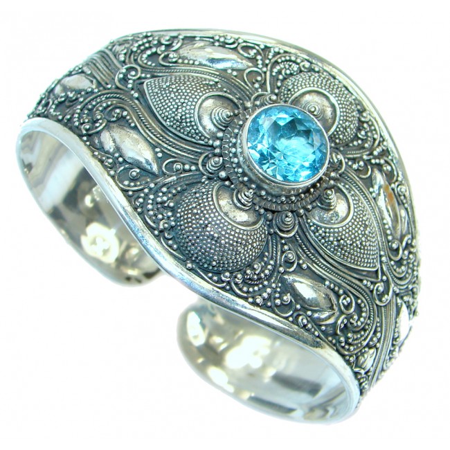 Real Treasure Bali Made Swiss Blue Topaz .925 Sterling Silver Bracelet / Cuff