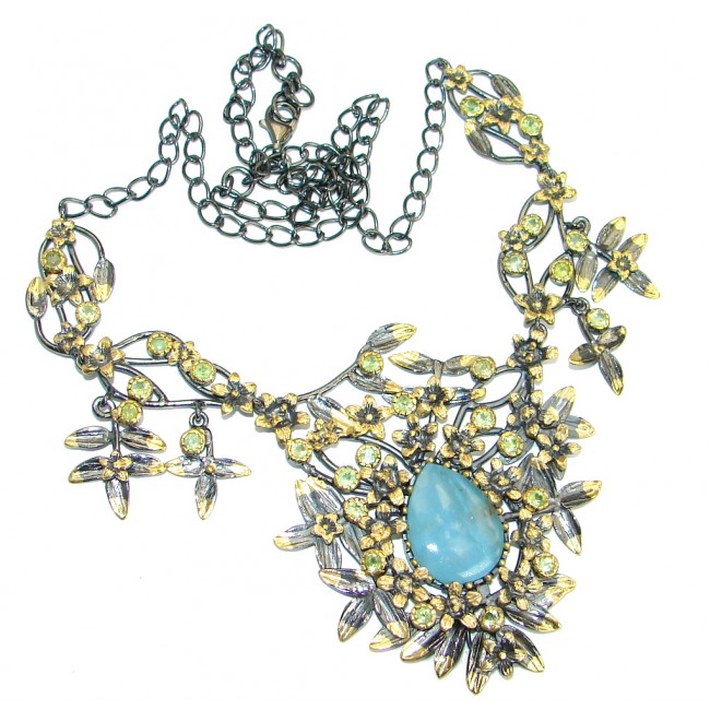 Baroque Style Blue Aquamarine & Peridot 18 ct Gold over Sterling Silver handcrafted necklace