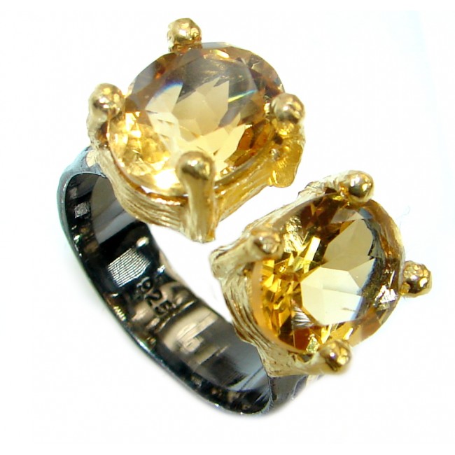 Perfect Couple genuine Citrine .925 Sterling Silver Cocktail Ring size 7 adjustable